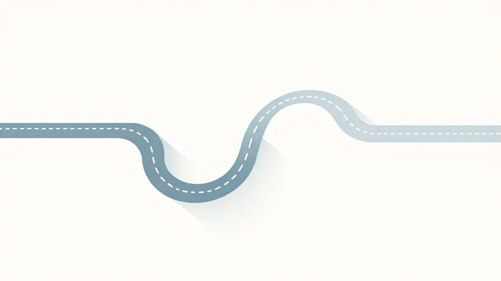 Overhead view of two diverging paths in flat-design style: one winding and short, the other straight and long, symbolising a strategic business decision point.